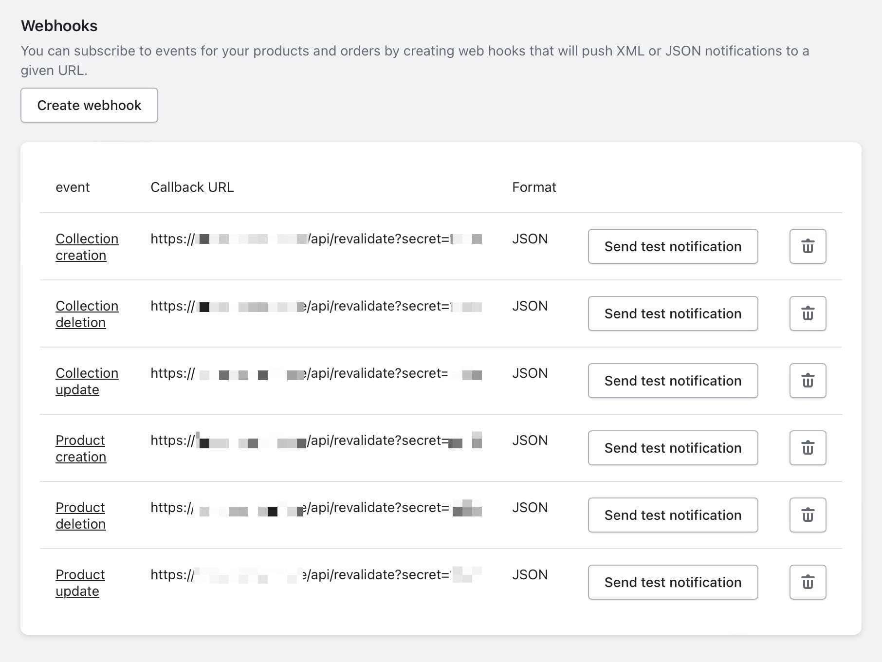 Shopify storefront webhooks
