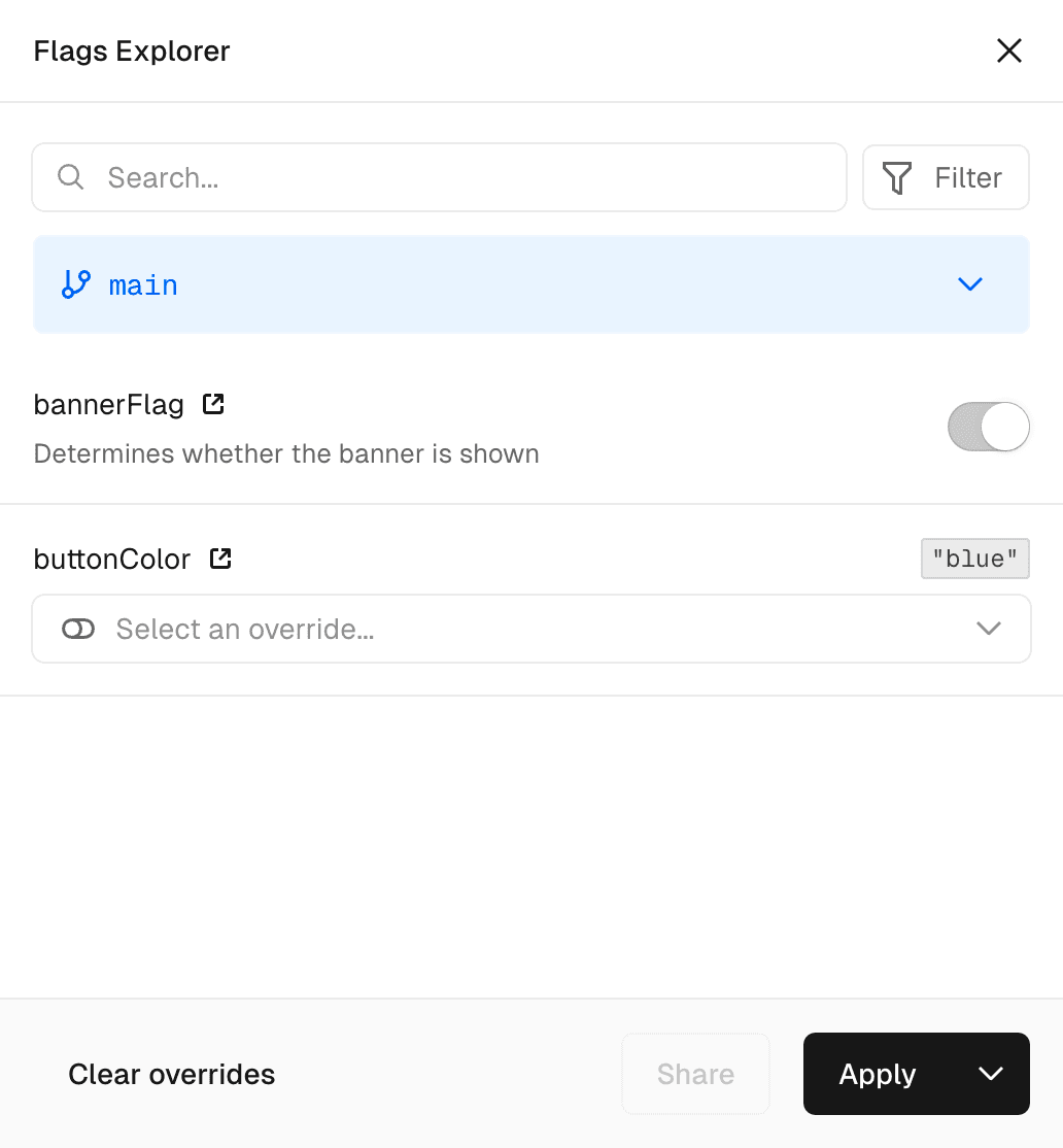 Default Feature Flag Values in Vercel Toolbar.