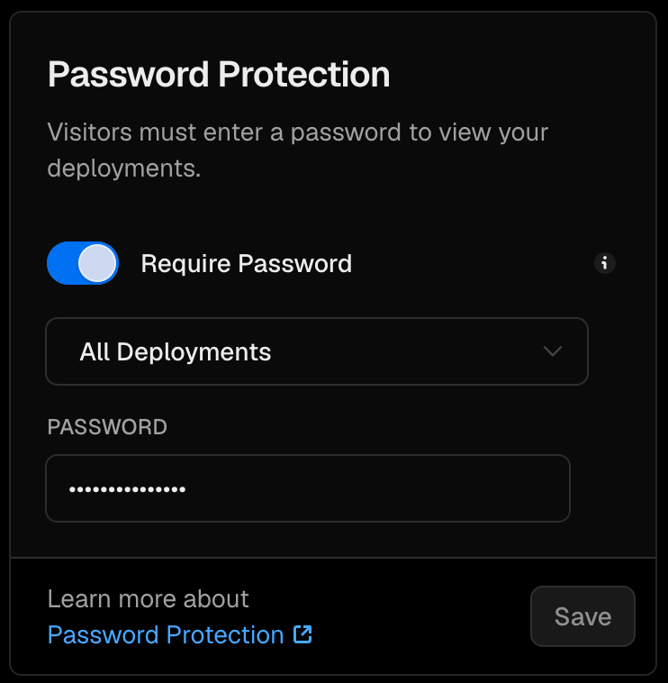 Enable Password Protection for an individual Pro project for $20 per month.