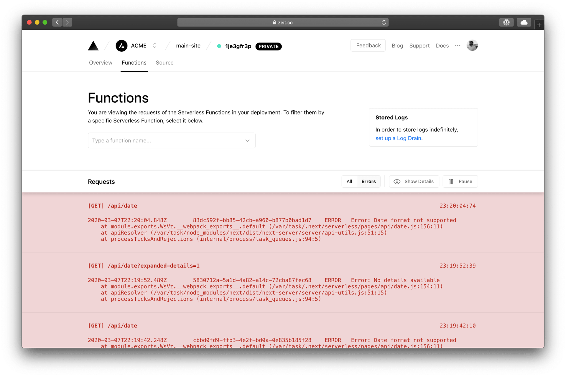 Inspecting the Errors of a Deployment.