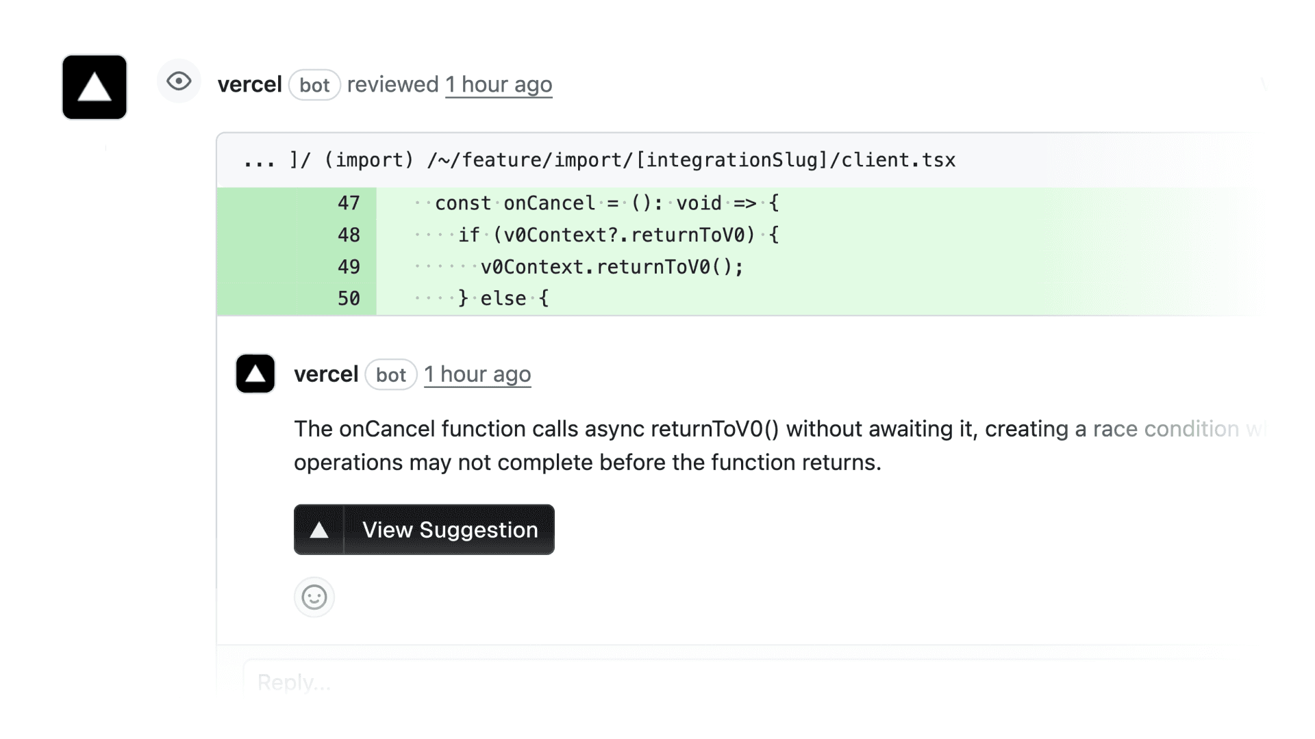 Vercel Agent - Review suggestions on dashboard