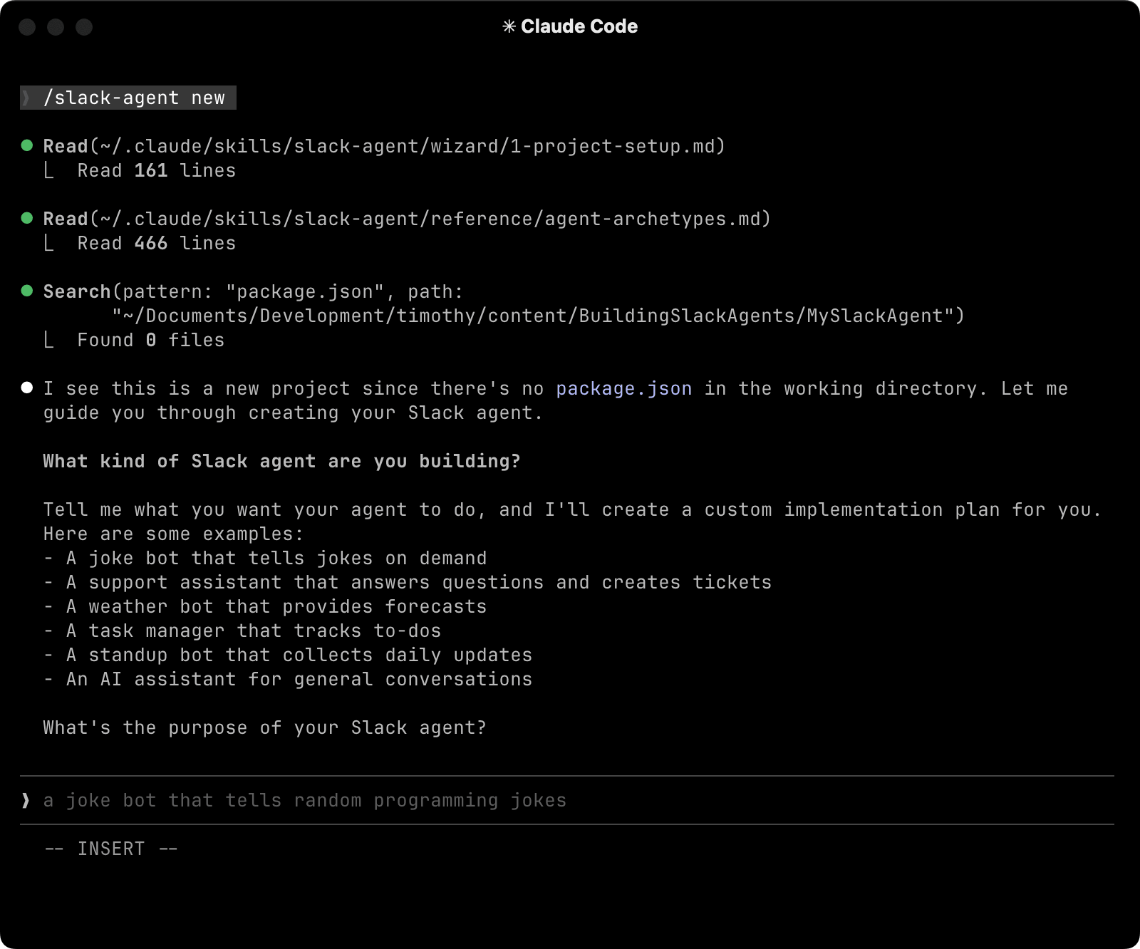The wizard walks you through each stage in your terminal
