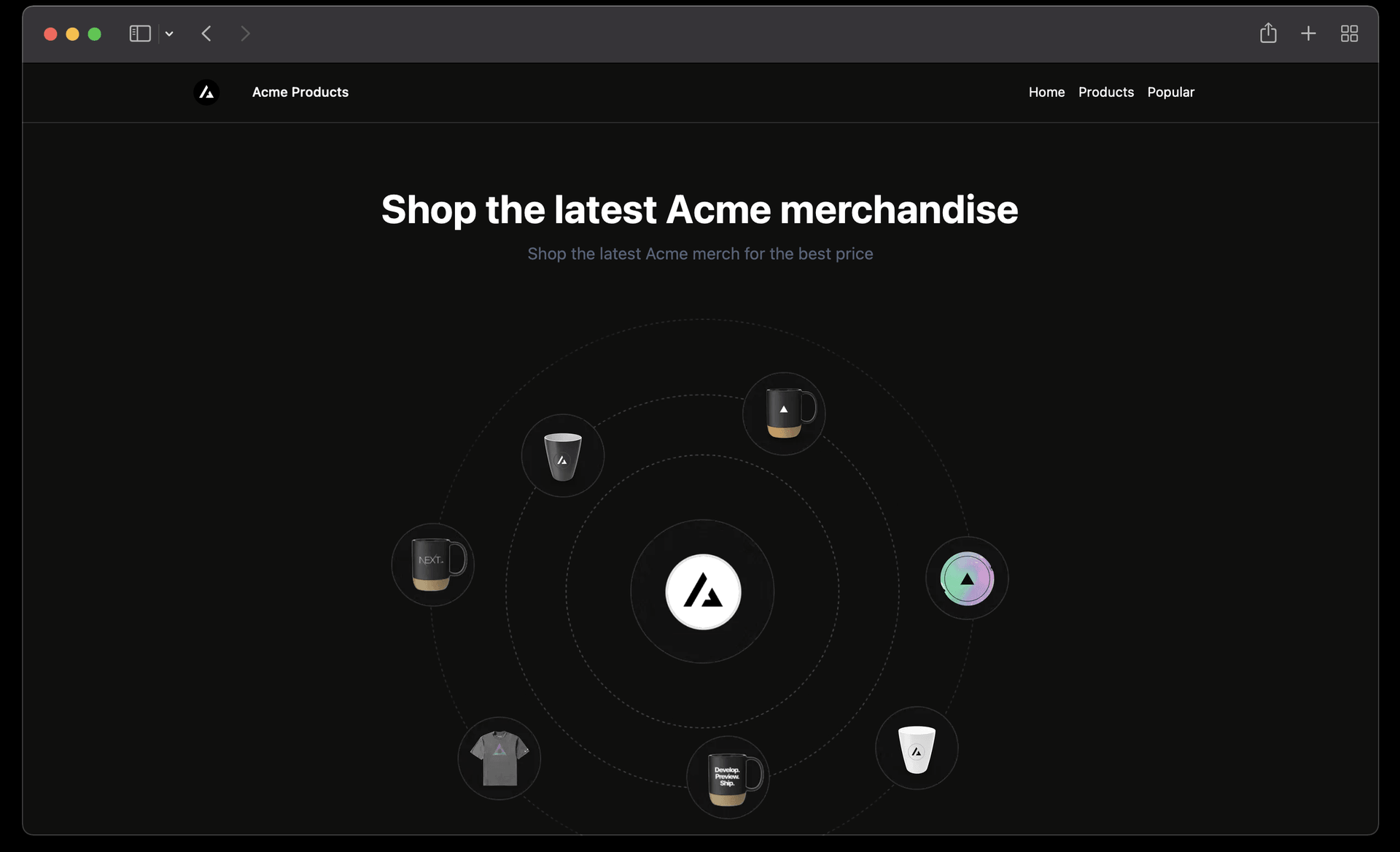 Demo website's landing page