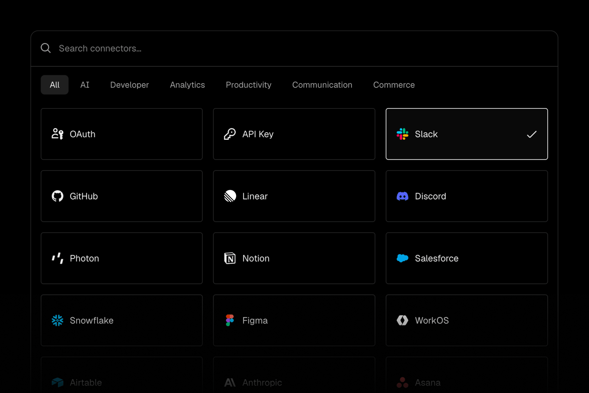 Connect to 100+ services through secure, scoped tokens