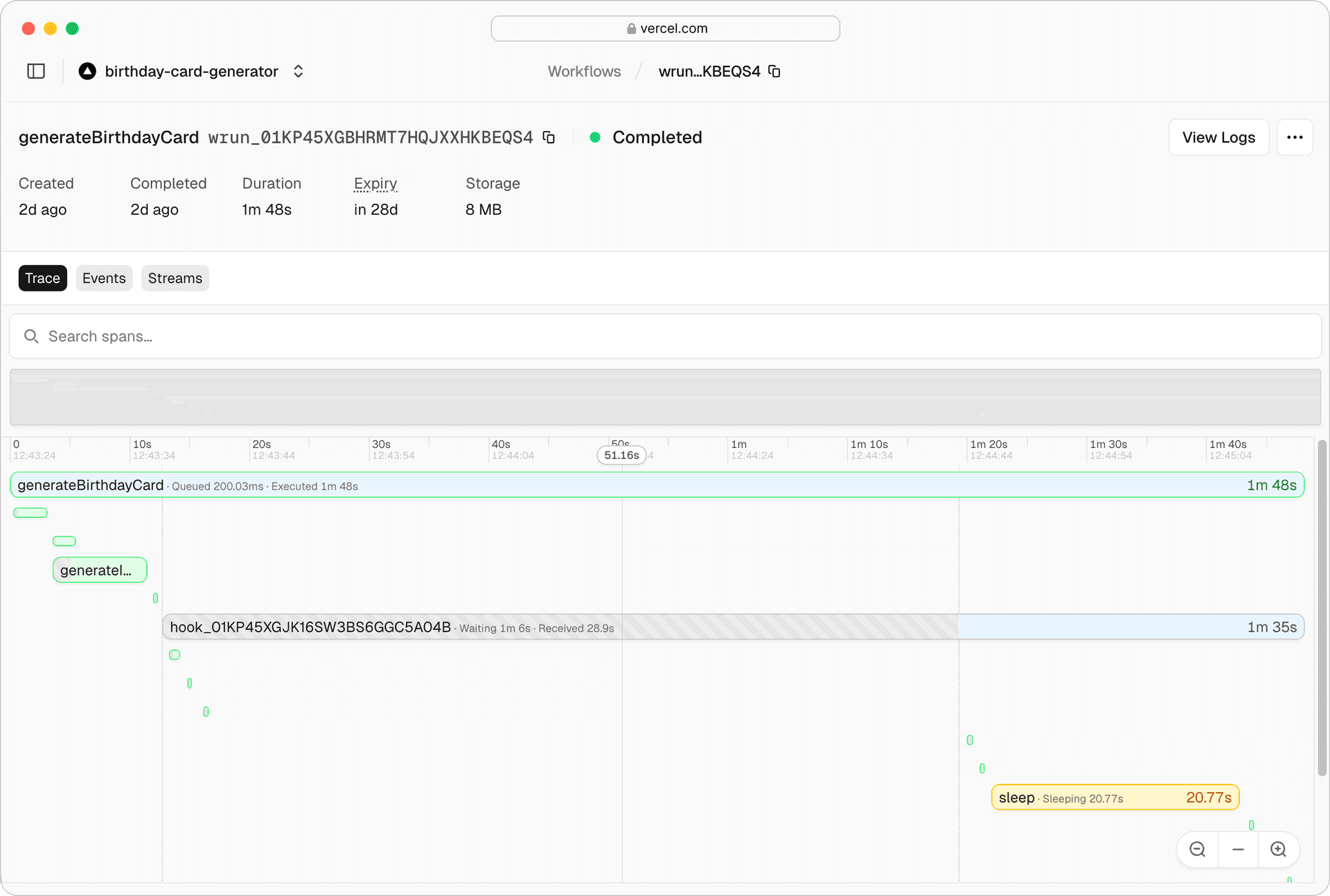 The built in observability dashboard for Workflow SDK on Vercel.