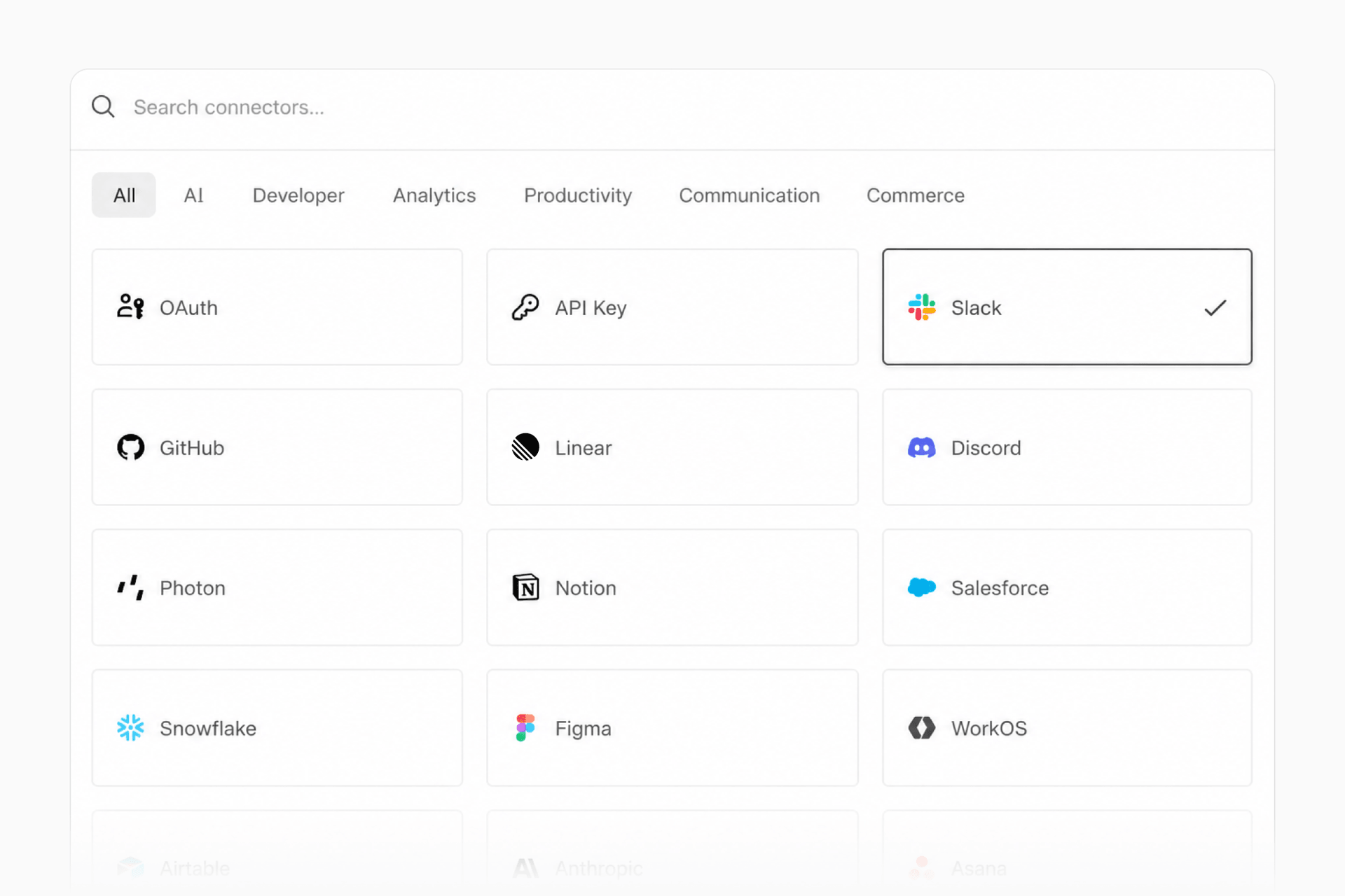 Connect to 100+ services through secure, scoped tokens