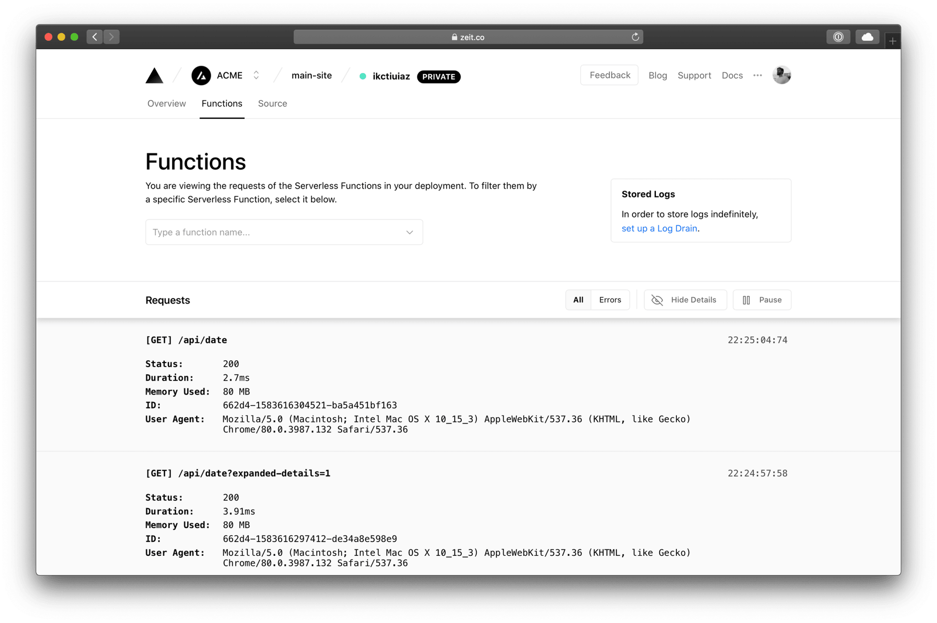 Inspecting the Realtime Requests of a Deployment.