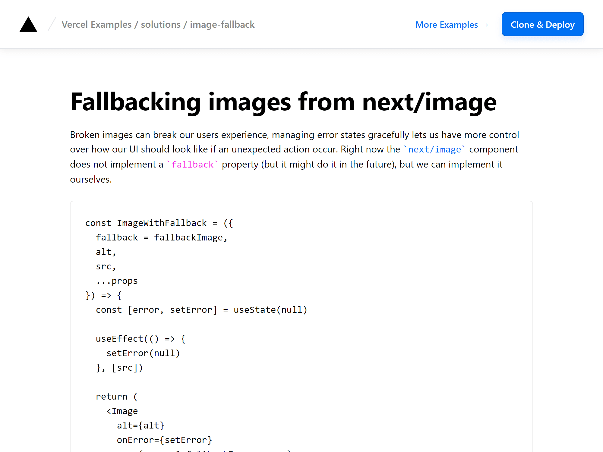 Learn how to use a fallback image while using the next/image component.